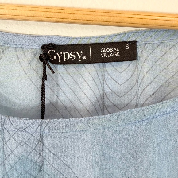 Gypsy 05 Blue Silk Blouse Size S Poncho Cap Sleeve Coverup Sheer Casual Summer - Picture 5 of 9